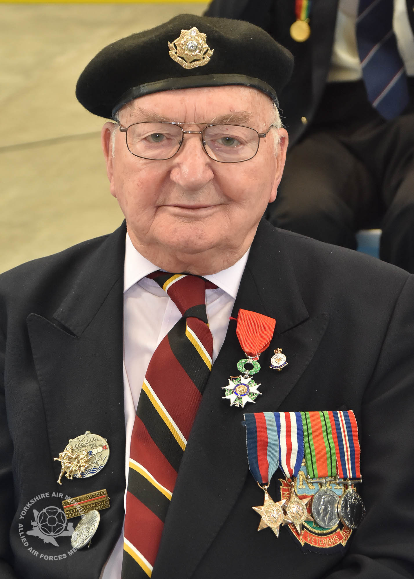 Legion d'Honneur medals presented to 21 Normandy Veterans at Yorkshire Air Museum on Sunday 22nd May, 2016. Pictured is Albert Edward Barritt of Acomb, York, who recieved the medal from Colonel Bruno Cunat, French Liasion Officer to the Ministry of Defence. Picture David Harrison/ Yorkshire Air Museum. (Corporal 2nd Battalion East Yorkshire Regiment, 3rd Infantry Division. Landed Swaord Beach on D-Day. Wounded in the assault on Chateau de la Londe 27 June 44.)