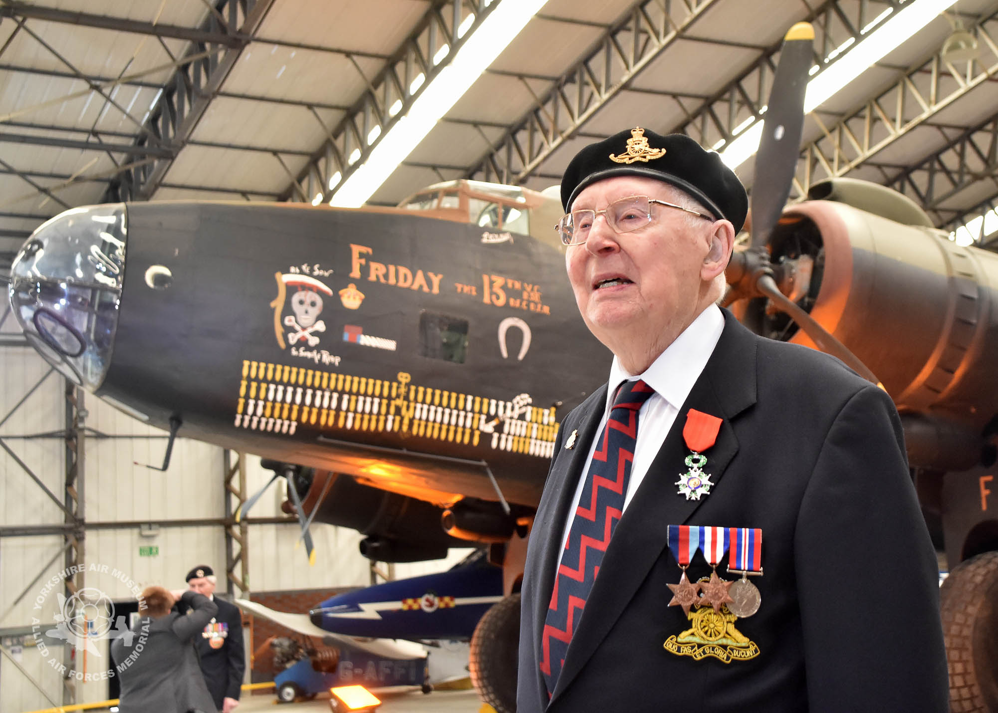 Legion d'Honneur medals presented to 21 Normandy Veterans at Yorkshire Air Museum on Sunday 22nd May, 2016. Pictured is Kenneth R Charlton of Laceby, Lincolnshire, Gunner Royal Artillery, Radio Operator, 86 Anti-Tank Regiment RA who recieved the medal from Colonel Bruno Cunat, French Liasion Officer to the Ministry of Defence. Picture David Harrison/ Yorkshire Air Museum.