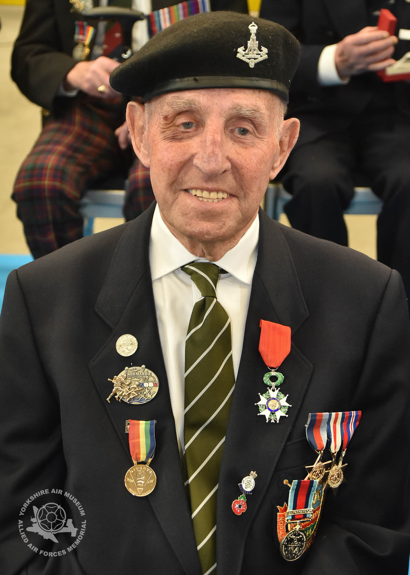 Legion d'Honneur medals presented to 21 Normandy Veterans at Yorkshire Air Museum on Sunday 22nd May, 2016. Pictured is Kenneth Cooke of York, Private 7th Battalion The Green Howards (Normandy from 6th June 44, Gold Beach until July 14th when wounded) who recieved the medal from Colonel Bruno Cunat, French Liasion Officer to the Ministry of Defence. Picture David Harrison/ Yorkshire Air Museum.