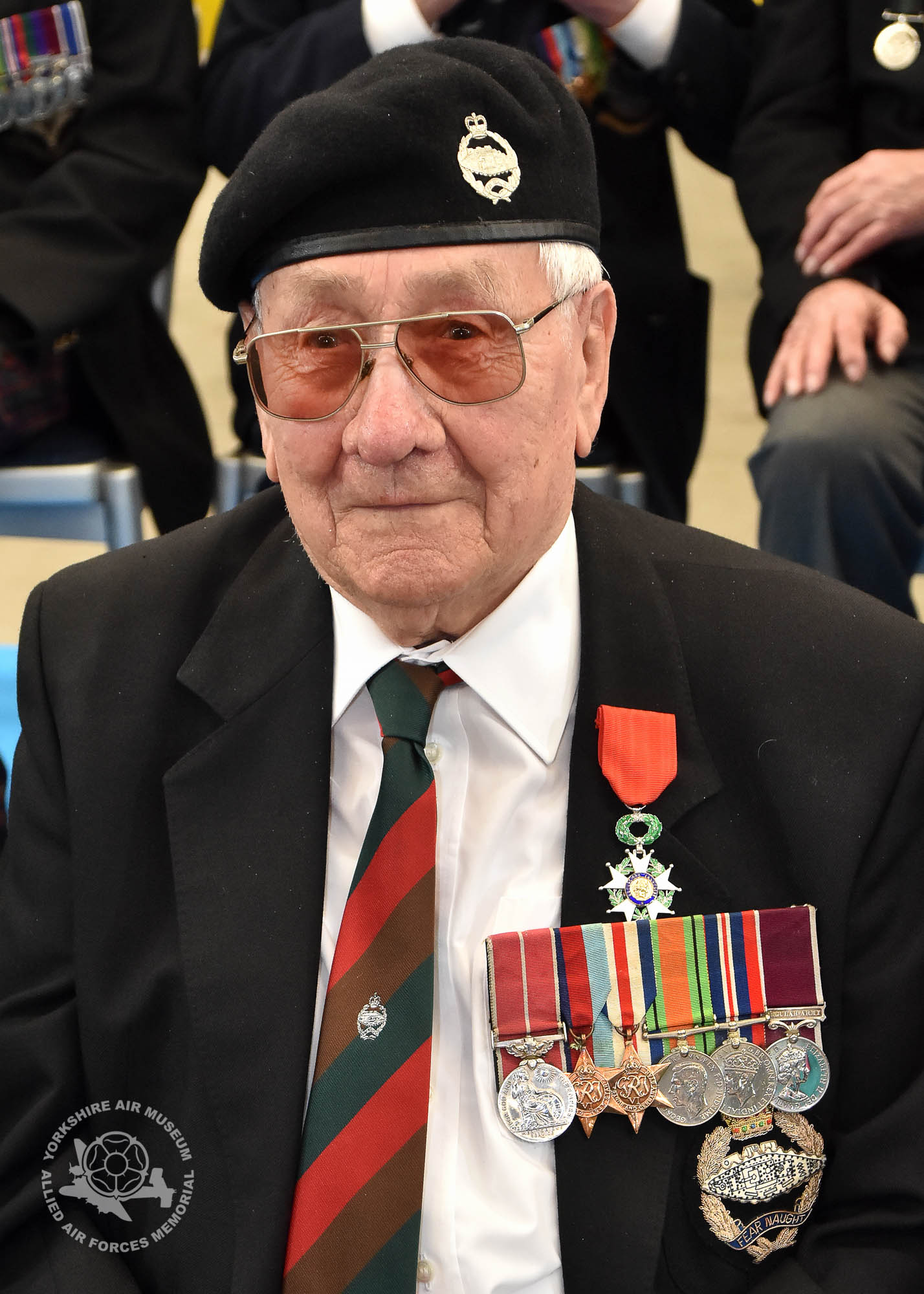 Legion d'Honneur medals presented to 21 Normandy Veterans at Yorkshire Air Museum on Sunday 22nd May, 2016. Pictured is Douglas Dawson of Throckley, Newcstle-upon-Tyne who recieved the medal from Colonel Bruno Cunat, French Liasion Officer to the Ministry of Defence. Picture David Harrison/ Yorkshire Air Museum. (Driver/Despatch Rider - Royal Army Service Corps, Landed Gold Beach 20 June, served thereafter with Headquarters 12 Corps through campaign in Normandy and onwards.)
