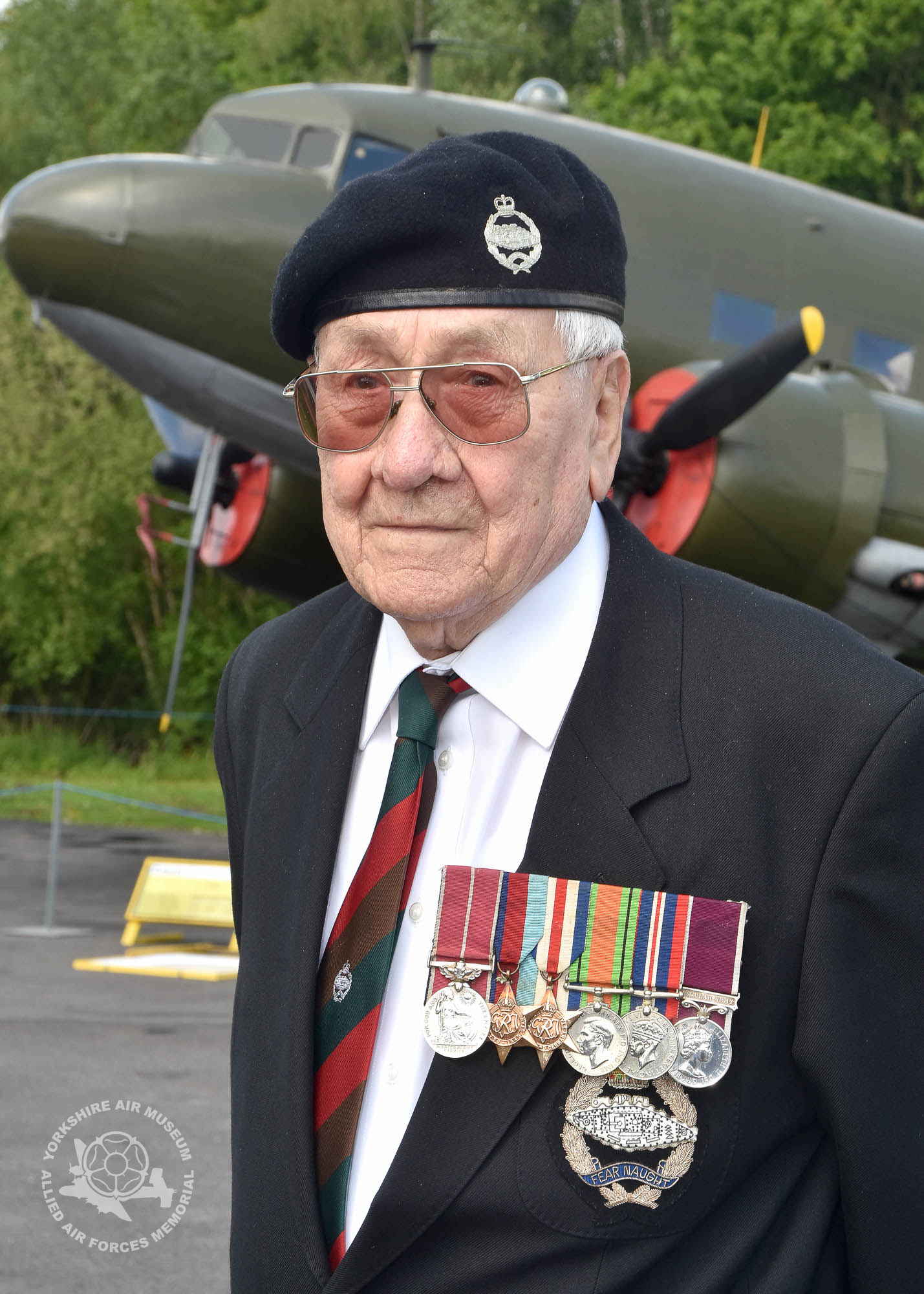 Pictured before the presentations. Legion d'Honneur medals presented to 21 Normandy Veterans at Yorkshire Air Museum on Sunday 22nd May, 2016. Pictured is Douglas Dawson of Throckley, Newcstle-upon-Tyne who recieved the medal from Colonel Bruno Cunat, French Liasion Officer to the Ministry of Defence. Picture David Harrison/ Yorkshire Air Museum. (Driver/Despatch Rider - Royal Army Service Corps, Landed Gold Beach 20 June, served thereafter with Headquarters 12 Corps through campaign in Normandy and onwards.)