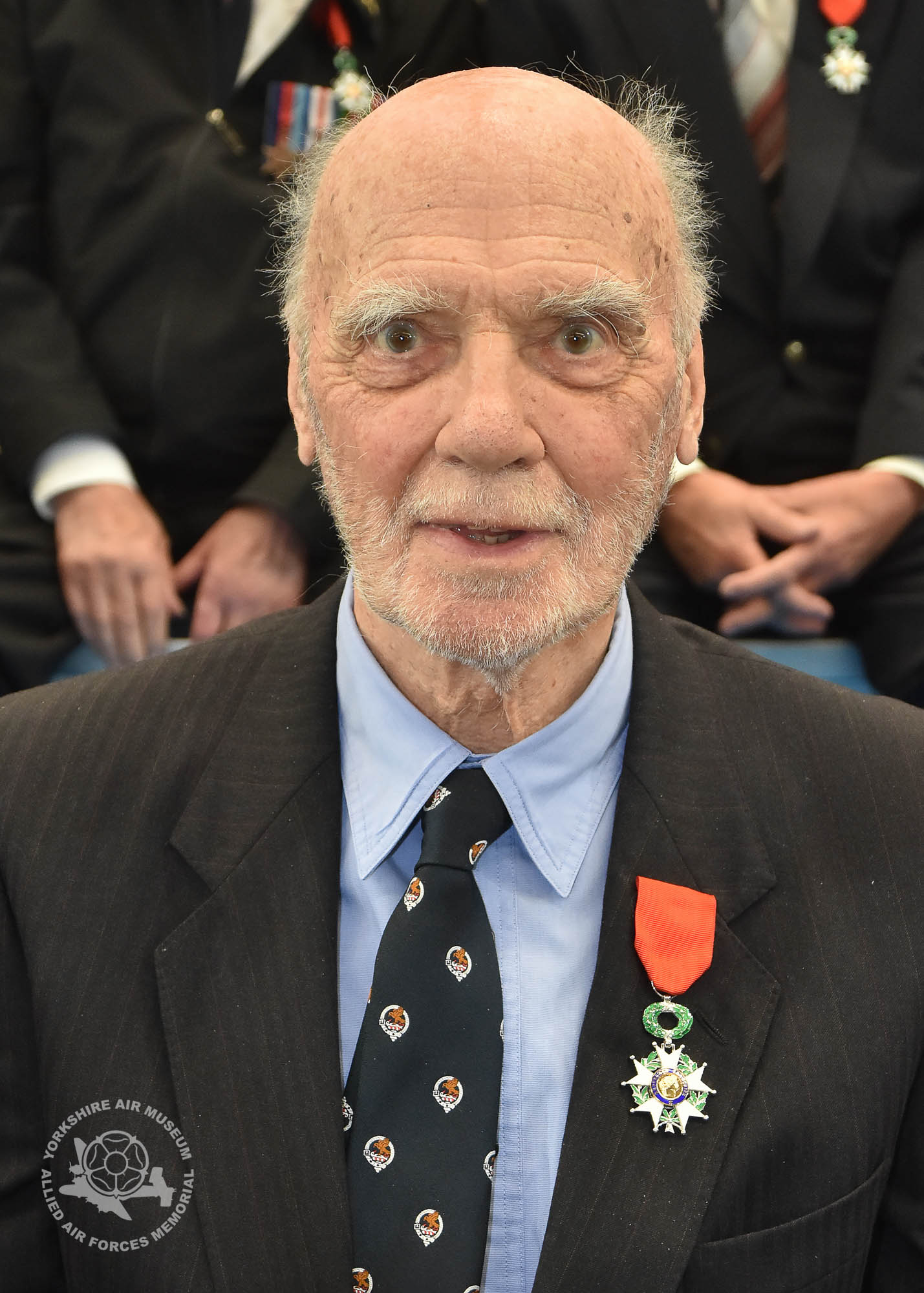 Legion d'Honneur medals presented to 21 Normandy Veterans at Yorkshire Air Museum on Sunday 22nd May, 2016. Pictured is George Graham of Weatherby, who recieved the medal from Colonel Bruno Cunat, French Liasion Officer to the Ministry of Defence. Picture David Harrison/ Yorkshire Air Museum. (Midshopman, Royal Navy, Served on a tank landing craft, transporting US personnel and equipment from England to the invasion beaches, starting D+5 and continuing until the landing craft were no longer required.)