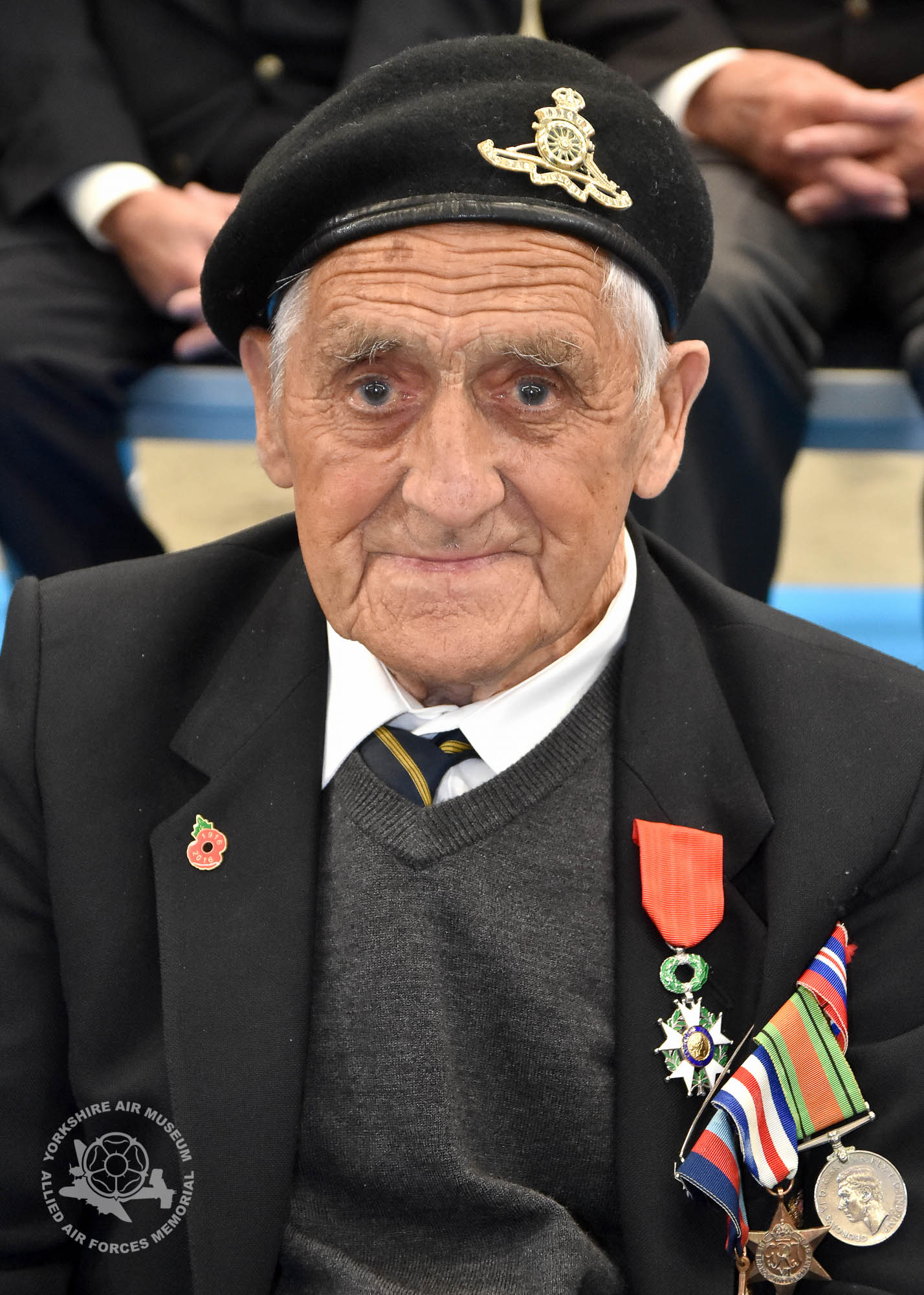 Legion d'Honneur medals presented to 21 Normandy Veterans at Yorkshire Air Museum on Sunday 22nd May, 2016. Pictured is John Graham of York, who recieved the medal from Colonel Bruno Cunat, French Liasion Officer to the Ministry of Defence. Picture David Harrison/ Yorkshire Air Museum. (Gunner, Royal Artillery, Army, Landed on Gold beach on 09.06.44 serving with Royal Artillery under Major Edward Heath who later became Prime Minister. Part of a Line Reinforcing unit. Served continuously from advance to breakout at the Rhine crossing. Advanced on Dortmund, then Hamelin, later serving as a Prisoner Of War guard outside Hanover)