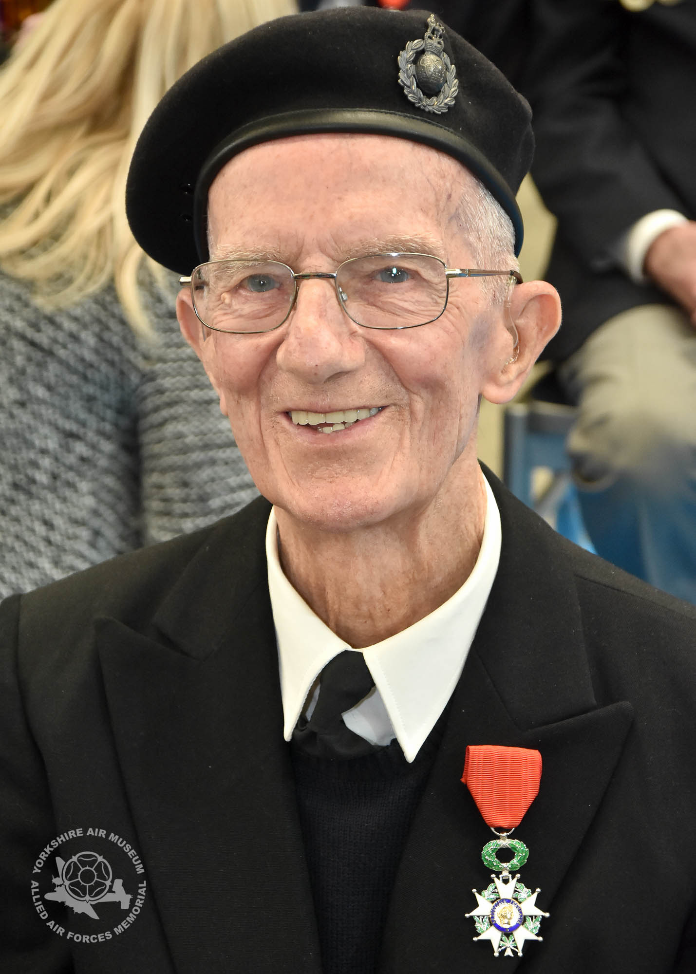 Legion d'Honneur medals presented to 21 Normandy Veterans at Yorkshire Air Museum on Sunday 22nd May, 2016. Pictured is Dennis James Joseph Healey of Middleton, Manchester, who recieved the medal from Colonel Bruno Cunat, French Liasion Officer to the Ministry of Defence. Picture David Harrison/ Yorkshire Air Museum. (Corporal, Royal MArines. Coxswain on landing craft at Juno beach. Made several crossing until the landing craft was damaged. Remained in France for 10 days until returning to the UK)