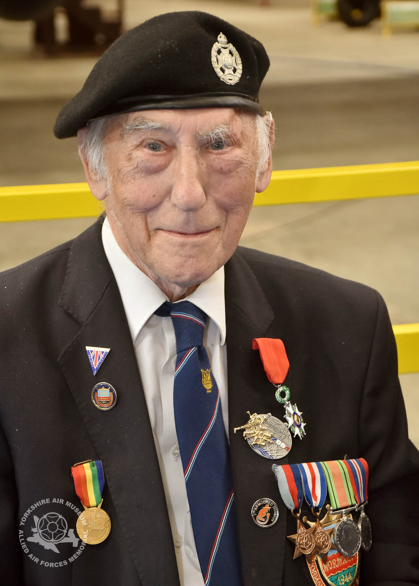 Legion d'Honneur medals presented to 21 Normandy Veterans at Yorkshire Air Museum on Sunday 22nd May, 2016. Pictured is Horace Hodgson of manor Mount, Leeds, who recieved the medal from Colonel Bruno Cunat, French Liasion Officer to the Ministry of Defence. Picture David Harrison/ Yorkshire Air Museum. (Rifleman, Rifle Brigade. Landed Gold Beach and on to Bayeux, Caen, Falaise to the River Seine where he was wounded in the head)