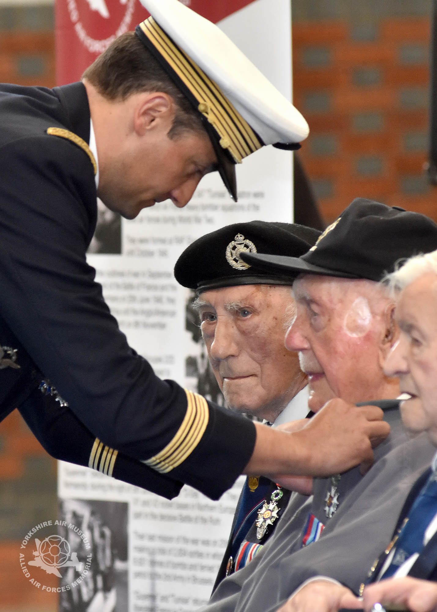 Legion d'Honneur medals presented to 21 Normandy Veterans at Yorkshire Air Museum on Sunday 22nd May, 2016. Pictured is George Hubert Hollings of Roundhay, Leeds, who recieved the medal from Colonel Bruno Cunat, French Liasion Officer to the Ministry of Defence. Picture David Harrison/ Yorkshire Air Museum. (Private, Army landed D-Day +4 on beach at Quistreham with 1st Batallion Tyne Side Scottish. Transferred to 5th Batallion Black Watch September 1944 for rest of campaign.)