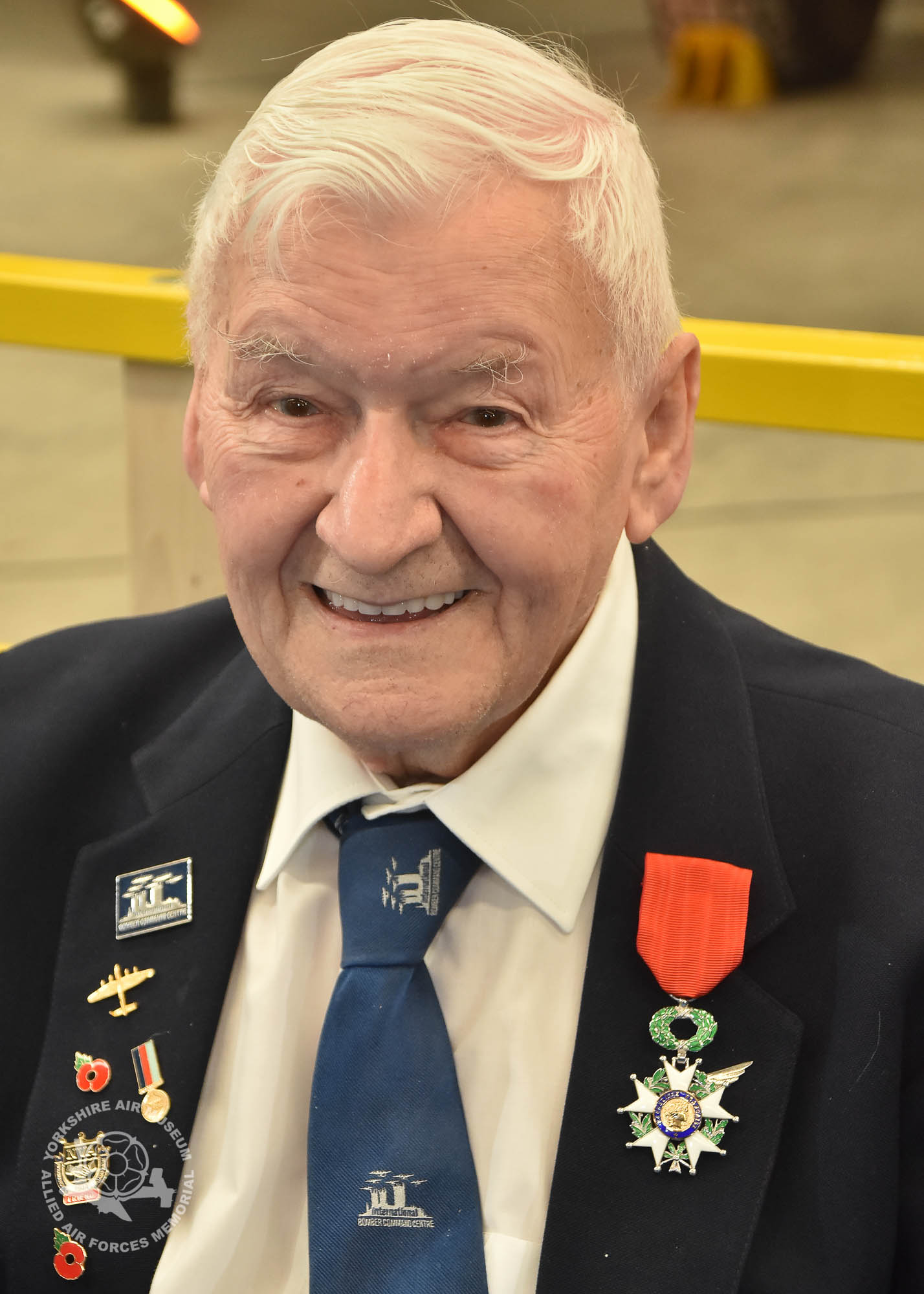 Legion d'Honneur medals presented to 21 Normandy Veterans at Yorkshire Air Museum on Sunday 22nd May, 2016. Pictured is Kenneth Alfred Johnson of Balby, Doncaster, who recieved the medal from Colonel Bruno Cunat, French Liasion Officer to the Ministry of Defence. Picture David Harrison/ Yorkshire Air Museum. (Warrant Officer 61 Sqn Bomber Command, RAF. Served as a Mid Upper Gunner in 61 Sqn from Mid June until November 1944 in support of Allied Landings and the advance through France towards Belgium attackign numerous targets in Normandy and beyond including V1 sites and German military targets.)