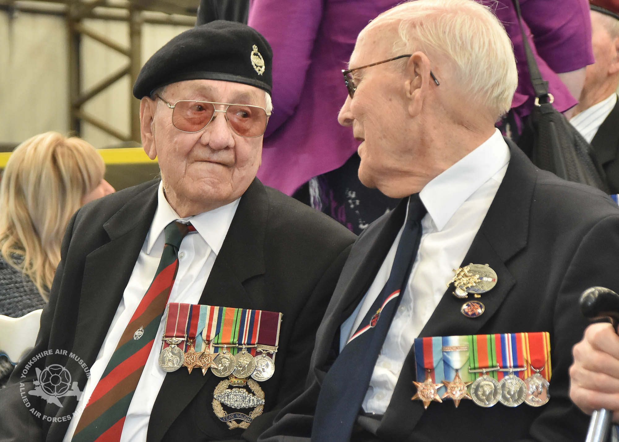 Presentation of the Legion d'Honneur ceremony held at the Yorkshire Air Museum, Elvington, on Sunday 22nd September, 2016. Pictured Douglas Dawson and Reginald Deighton. Picture David Harrison / Yorkshire Air Museum.