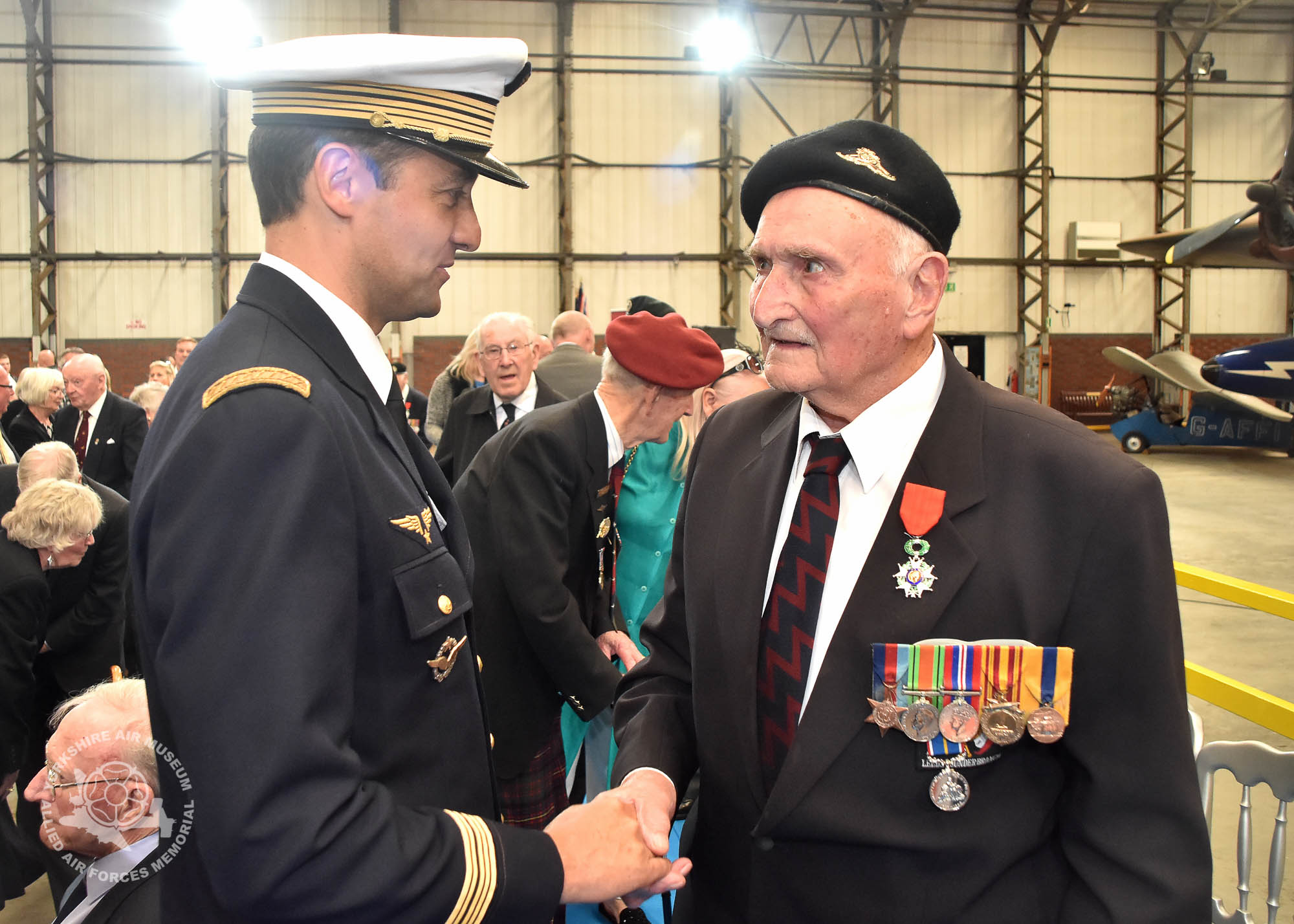 Presentation of the Legion d'Honneur ceremony held at the Yorkshire Air Museum, Elvington, on Sunday 22nd September, 2016. Pictured Bernard John Richardson with Colonel Bruno Cunat. Picture David Harrison / Yorkshire Air Museum.