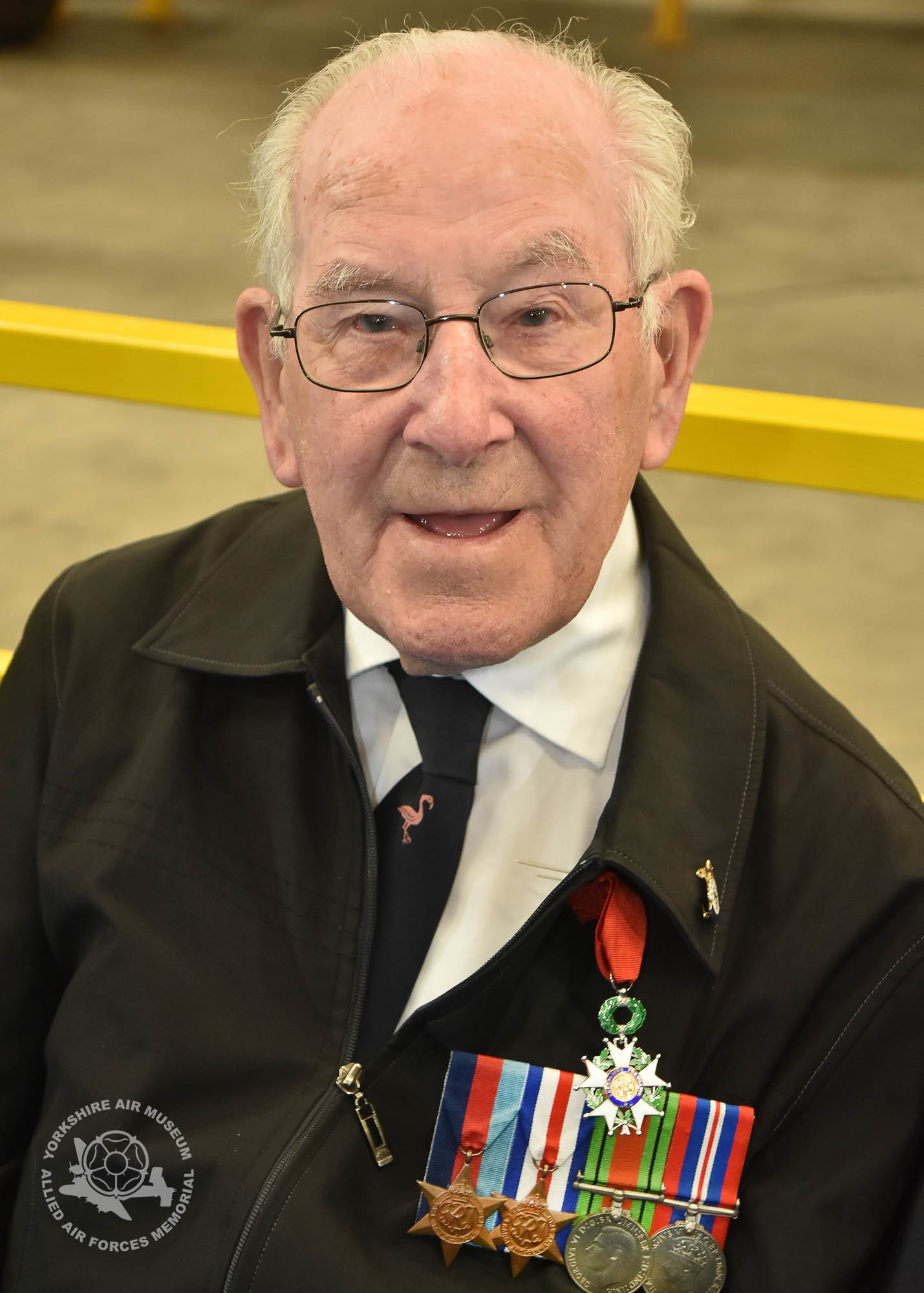 Legion d'Honneur medals presented to 21 Normandy Veterans at Yorkshire Air Museum on Sunday 22nd May, 2016. Pictured is Ernest Naylor of Sunderland, who recieved the medal from Colonel Bruno Cunat, French Liasion Officer to the Ministry of Defence. Picture David Harrison/ Yorkshire Air Museum. (Sapper Survey Company 519 Army. Loaded a water truck on cargo ship, landed 07.06.44 establishing a base at a farm in Esquary Sur Surlles. Progressed through Falaise, Rouen, Amiens and Valenciennes to Schepdael in Belgium.)
