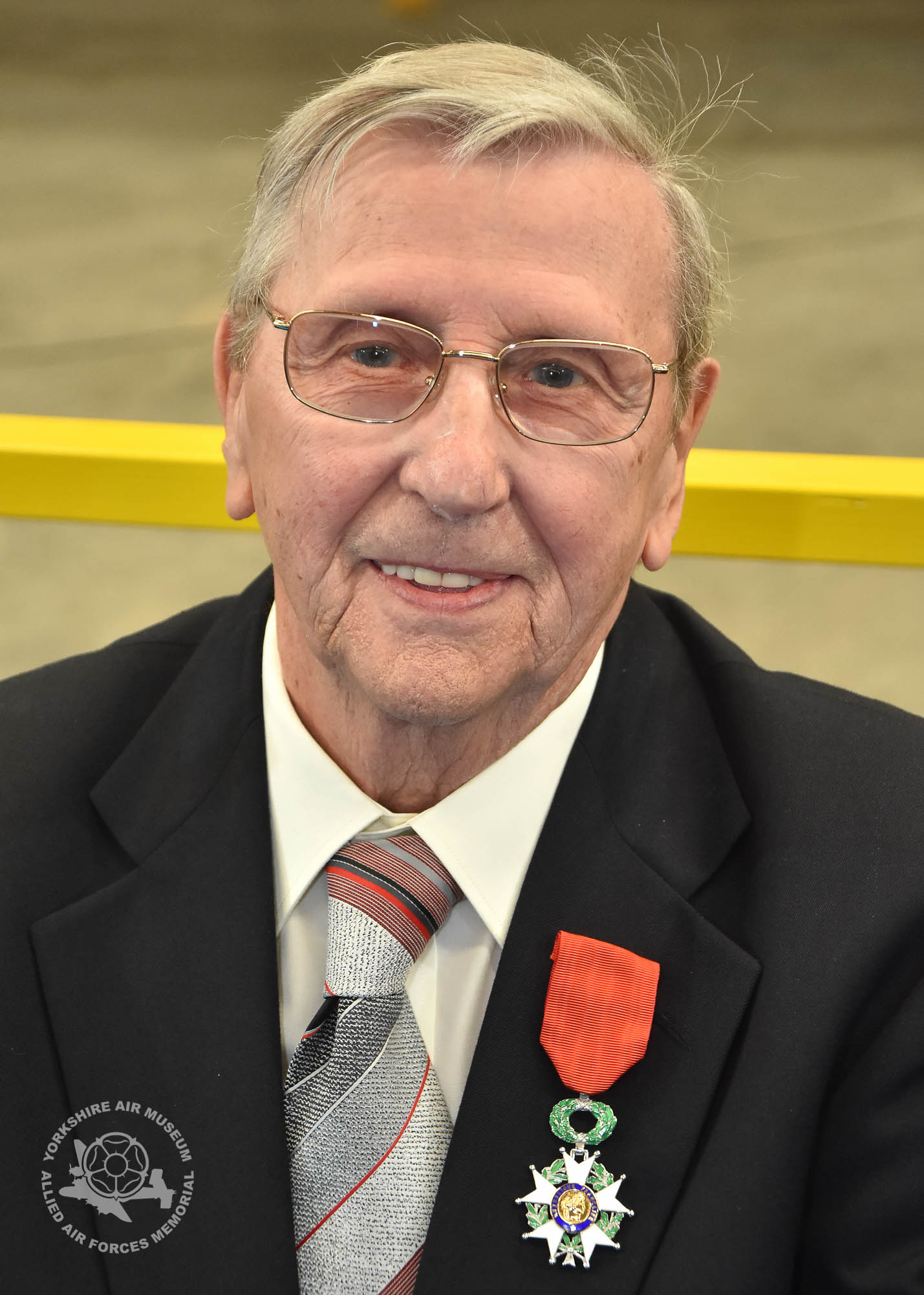 Legion d'Honneur medals presented to 21 Normandy Veterans at Yorkshire Air Museum on Sunday 22nd May, 2016. Pictured is Harry Ramsey of Horsforth, Leeds, who recieved the medal from Colonel Bruno Cunat, French Liasion Officer to the Ministry of Defence. Picture David Harrison/ Yorkshire Air Museum. (Private Royal Army Medical Corps. Landed D-Day on Sword Beach )