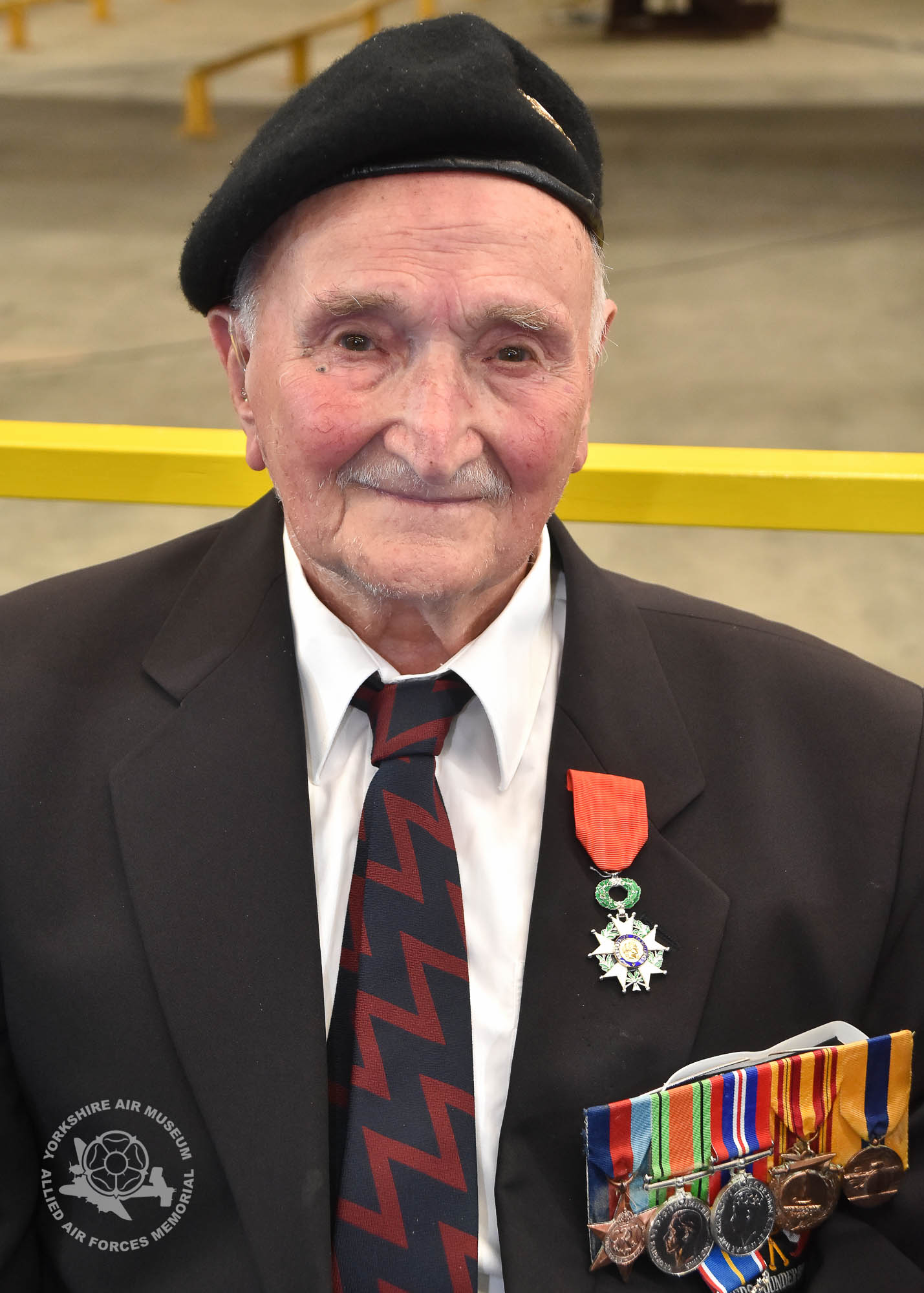 Legion d'Honneur medals presented to 21 Normandy Veterans at Yorkshire Air Museum on Sunday 22nd May, 2016. Pictured is Bernard John Richardson of Mirfield Leeds, who recieved the medal from Colonel Bruno Cunat, French Liasion Officer to the Ministry of Defence. Picture David Harrison/ Yorkshire Air Museum. (Sergeant Royal Artillery in France 1940 at Dunkirk carrying out rearguard action. Escaped at San Rochelle to the UK. Also fought at La Pallice and Saint Nazaire.)