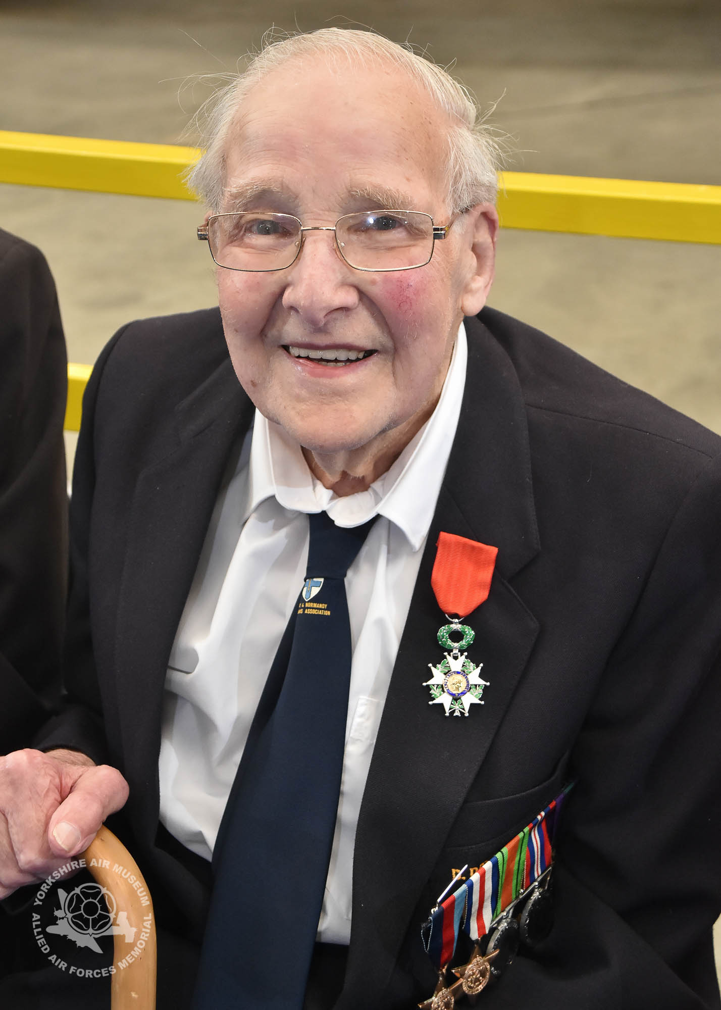 Legion d'Honneur medals presented to 21 Normandy Veterans at Yorkshire Air Museum on Sunday 22nd May, 2016. Pictured is Willie Riley of Brighouse, who recieved the medal from Colonel Bruno Cunat, French Liasion Officer to the Ministry of Defence. Picture David Harrison/ Yorkshire Air Museum. (Private, Medical Orderley, attached to 34th Field Dressing Station. Landed Juno beach D-Day in support of Canadian 3rd Division. Served with the unit until Christmas 1944.)