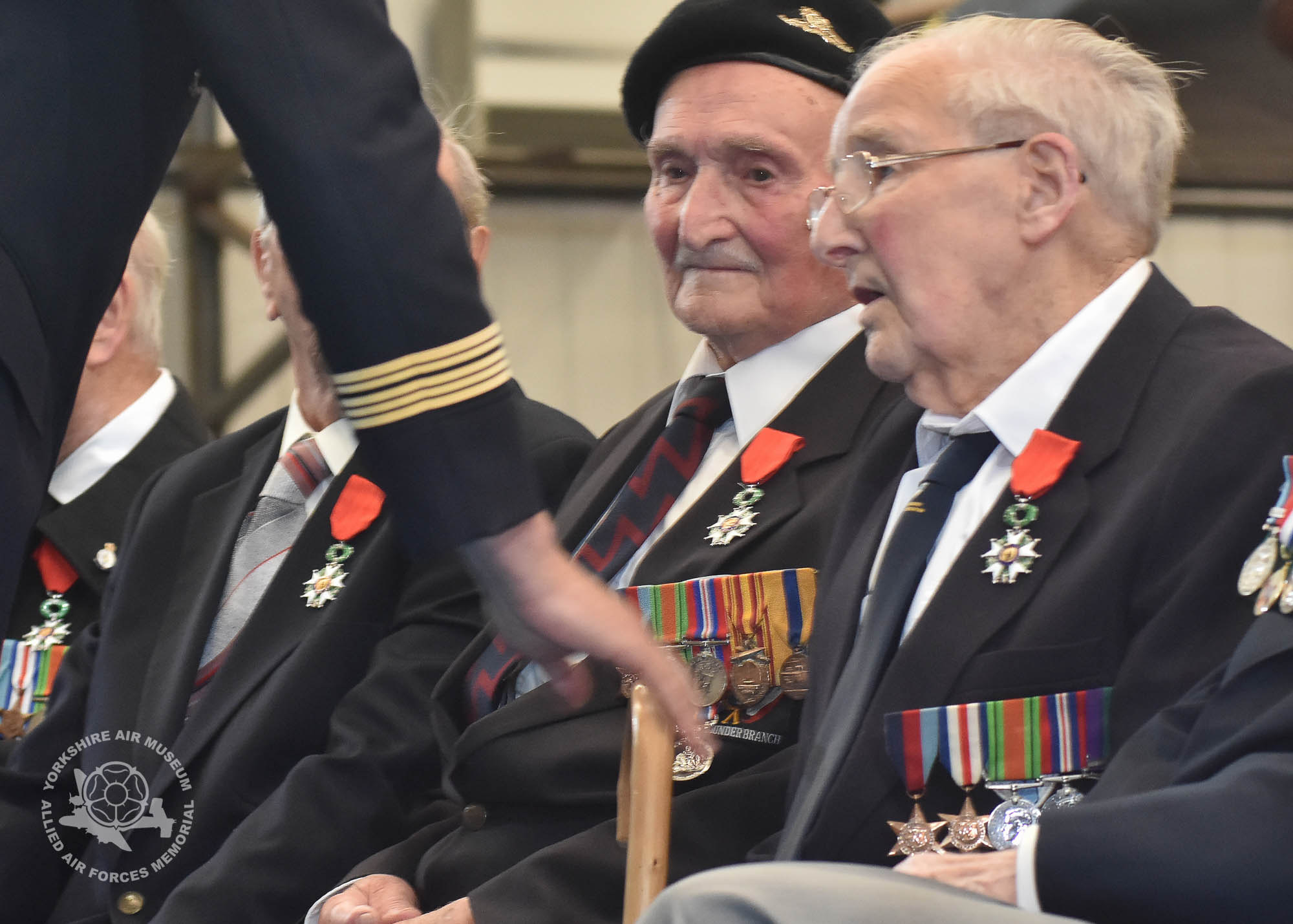 Legion d'Honneur medals presented to 21 Normandy Veterans at Yorkshire Air Museum on Sunday 22nd May, 2016. Pictured is Willie Riley of Brighouse, who recieved the medal from Colonel Bruno Cunat, French Liasion Officer to the Ministry of Defence. Picture David Harrison/ Yorkshire Air Museum. (Private, Medical Orderley, attached to 34th Field Dressing Station. Landed Juno beach D-Day in support of Canadian 3rd Division. Served with the unit until Christmas 1944.)
