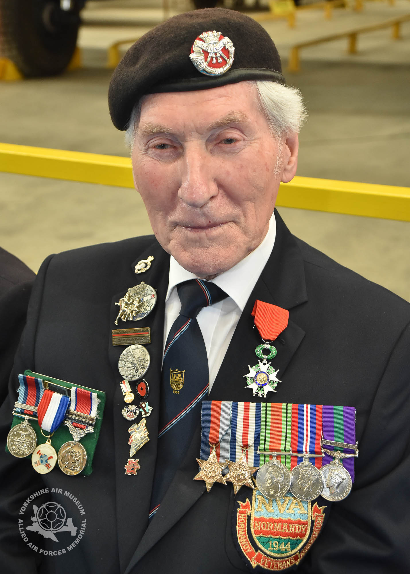 Legion d'Honneur medals presented to 21 Normandy Veterans at Yorkshire Air Museum on Sunday 22nd May, 2016. Pictured is Ken Smith of Wheldrake, York, who recieved the medal from Colonel Bruno Cunat, French Liasion Officer to the Ministry of Defence. Picture David Harrison/ Yorkshire Air Museum. (Private 5th BAttalion Duke of Cornwall's Light Infantry. Served in Normandy from D-Day. Wounded in action on 20th October 44 and evacuated by Dakota air ambulance to UK)