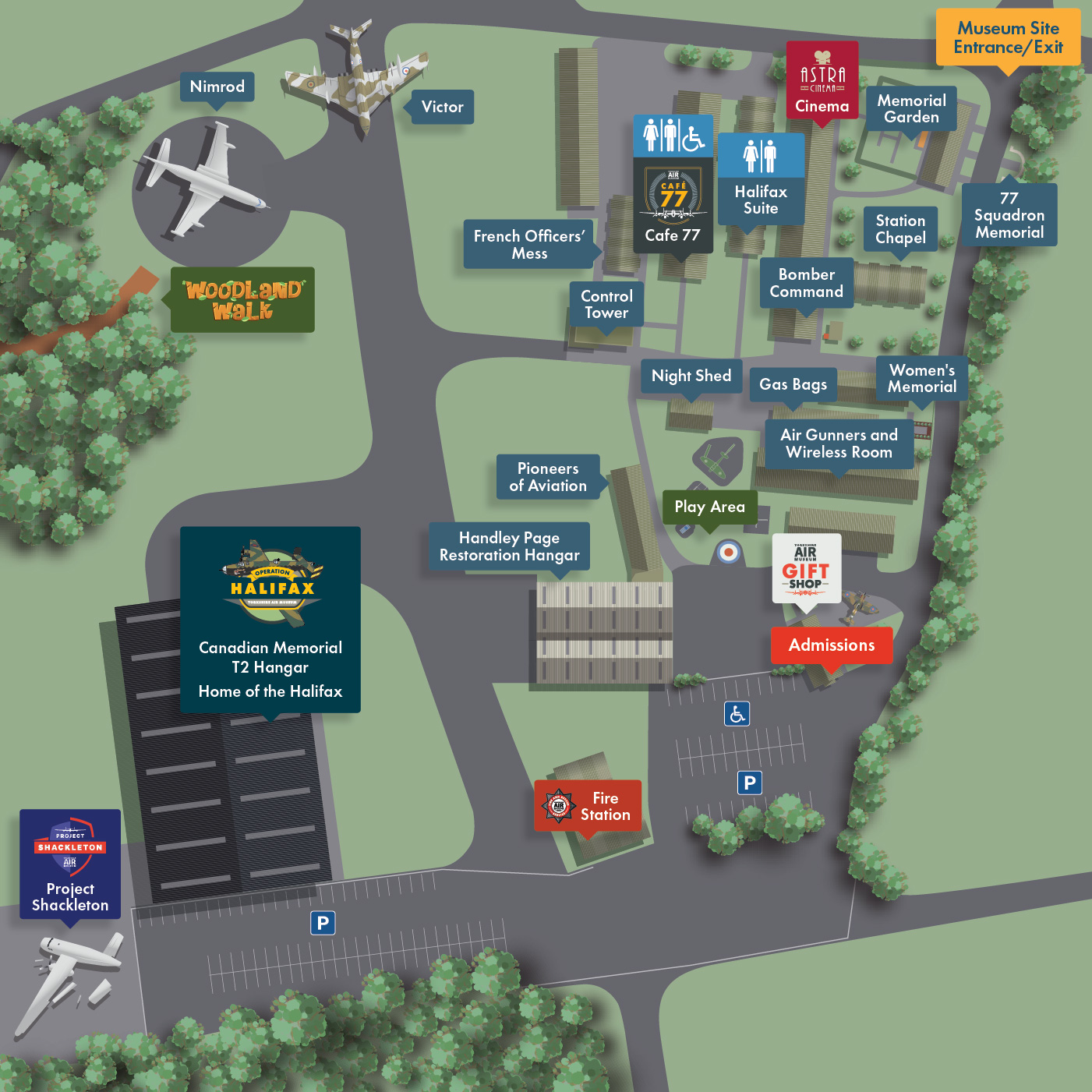 Visual site map of the yorkshire air museum